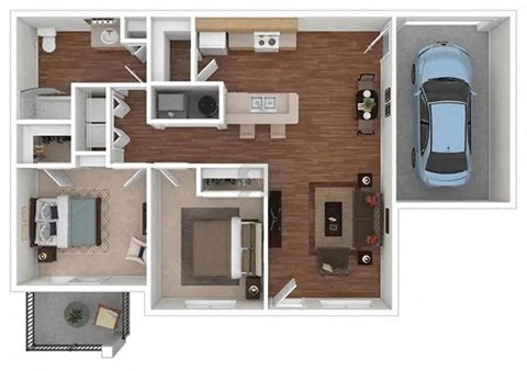 Floor plan for 2 beds, 1 bath, 911 sqft